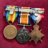 1914 Star with bar/ British War Medal/ Victory Medal trio to Pte. Louis Joseph Kemp, 2/ Royal Sussex Regiment, from Crowhurst 12th August 1914, see history