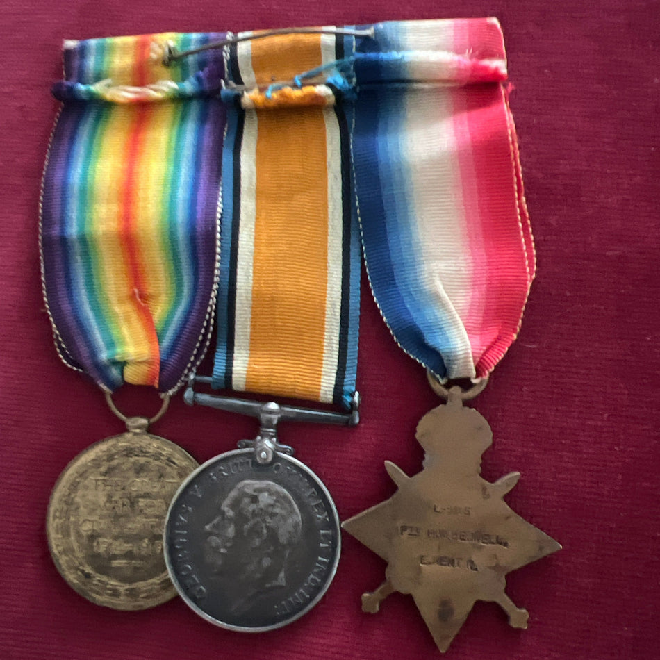 1914 Star trio to L/9115 Pte. Henry William Bedwell, 2 Battalion, East Kent Regiment, POW captured August 1915, with copy card & full research, an interesting lot