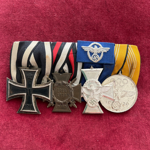 Imperial Germany/ Nazi Germany, police group of 4: Iron Cross, Cross of Honour, Police 18 years Service Cross & Olympic Medal 1936