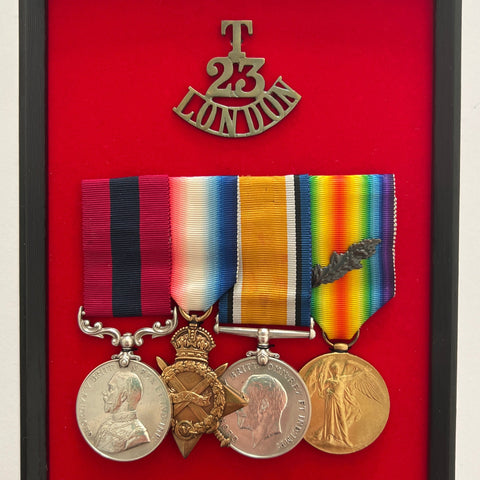 Distinguished Conduct Medal group of 4 to 3269 Colour Sergeant William Frederick Dachtler, 23rd (County of London) Bn., London Regiment, MiD LG 25/5/1917, DCM LG 17/4/1918 (reconnoitring enemy position), POW 24/3/1918, see full history with group