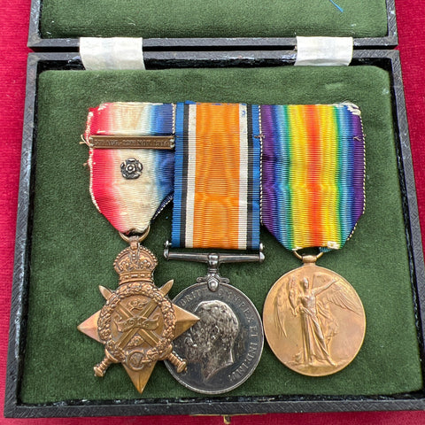 WW1 trio to 9200 Private/ Sergeant Harry Clark, 1st Royal Berkshire Regiment, 20/9/1914, 1914 Star with bar, includes service papers