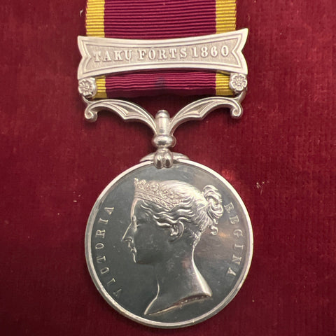 Second China War Medal, Taku Forts 1860 clasp, to Private Marshall Hamilton, 44th Foot, killed at Taku Forts 21st August 1860, officially named, slight wear to name, medal mint, scarce