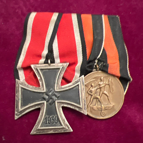 Nazi Germany, Iron Cross 1939-45/ Entry Into Czechoslovakia 1938 pair, original mounted