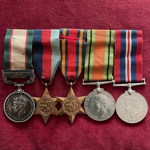 Group of 5 to 543657 Leading Aircraftman D. Barkley, R.A.F., India General Service Medal, North West Frontier 1937-39 bar, 1939-45 Star, Burma Star, Defence Medal, War Medal, IGSM engraved as correct for period, shows service for the far east