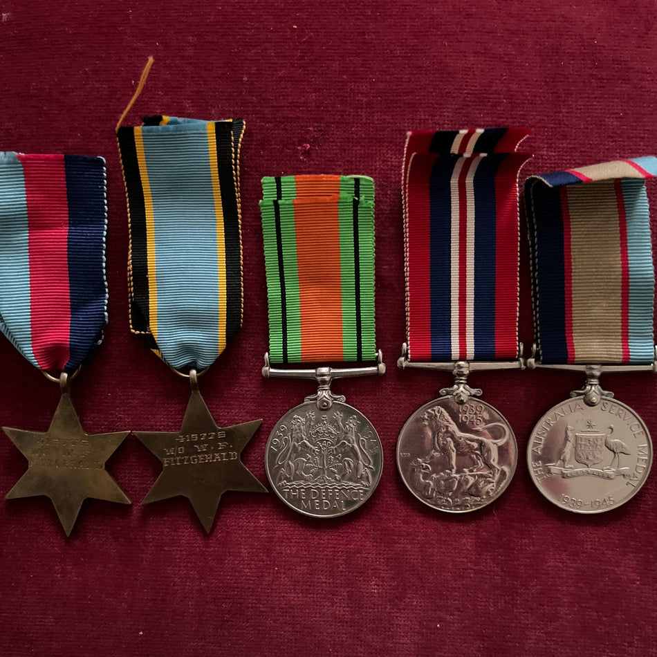 Group of 5 to Australian Air Gunner/ Warrant Officer W. F. Fitzgerald, 49 Squadron, RAF, shot down over Germany 8th October 1943, POW in Stalag Luft 1 and later Stalag Luft 3, all medals named, impressed or officially engraved, a scarce group