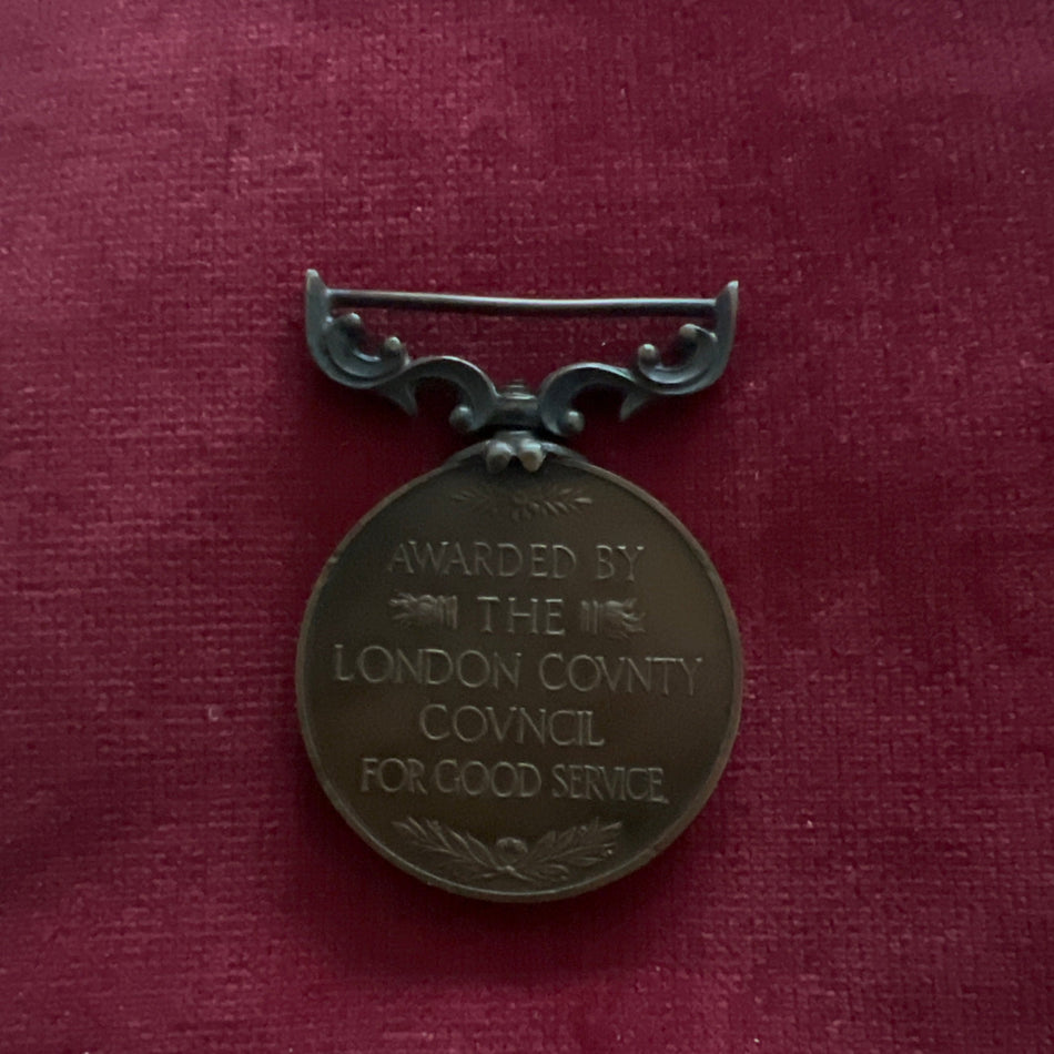 London Fire Brigade Long Service Medal, issued under the London County Council, named to senior fireman C. Hore