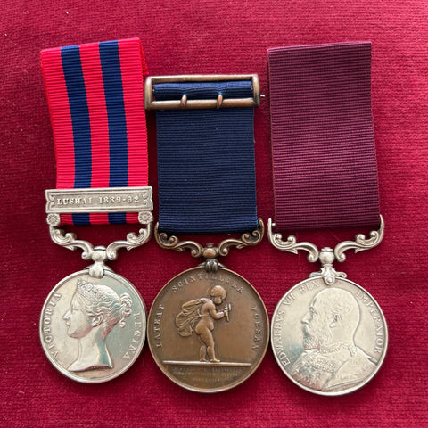 Group of 3 to to CSM Instructor J. Halsey, School of Musketry, late K.R.R.C., papers show he deserted 3 times & rejoined under 3 different alias, still managed to get an Army LSGC, also saved Sepoy Khan from drowning, an interesting lot, see description