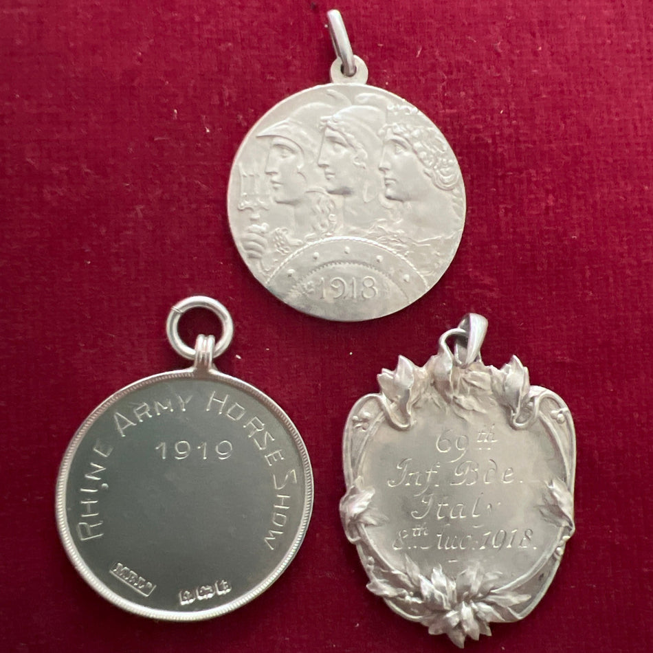 Italy, Altipiani Medal for the Italian, British & French officers, with silver medal for Rhine Army Horse Show, and a silver medal to the 69th Infantry Bde., Italy 8th August 1918 musketry competition