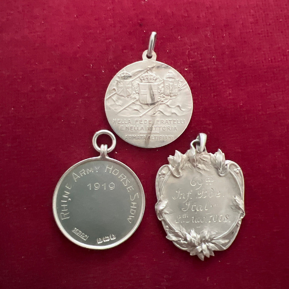 Italy, Altipiani Medal for the Italian, British & French officers, with silver medal for Rhine Army Horse Show, and a silver medal to the 69th Infantry Bde., Italy 8th August 1918 musketry competition