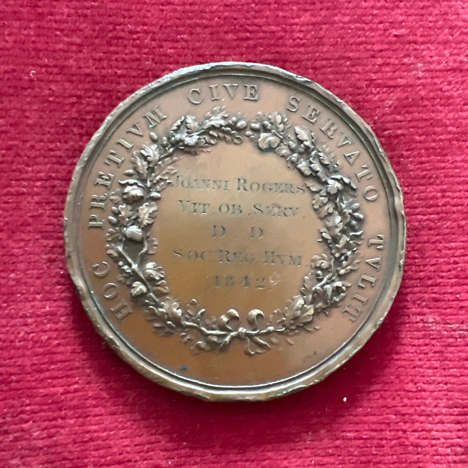 Royal Humane Society Medal in bronze, early issue, to Joanni Rogers, 1842, edge knocks to medal