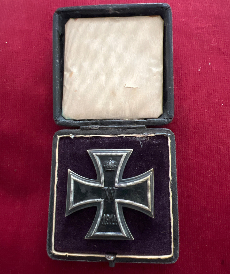 Germany, WW1 Iron Cross, 1st class, hallmarked .835 silver to back, in original case, repair to edges of case, a good example of cross