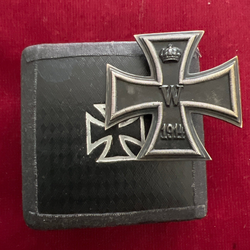 Germany, WW1 Iron Cross, 1st class, hallmarked .835 silver to back, in original case, repair to edges of case, a good example of cross