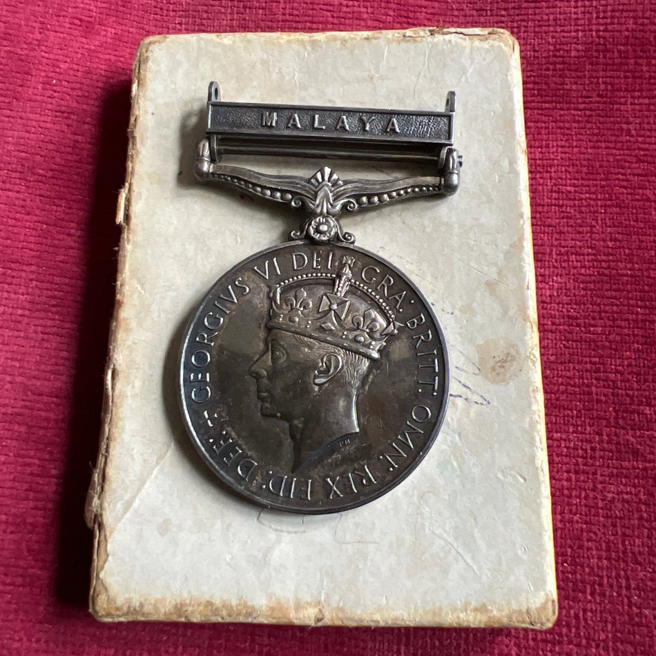 General Service Medal, Malaya bar, to 22198984 Private L. C. George, Suffolk Regiment