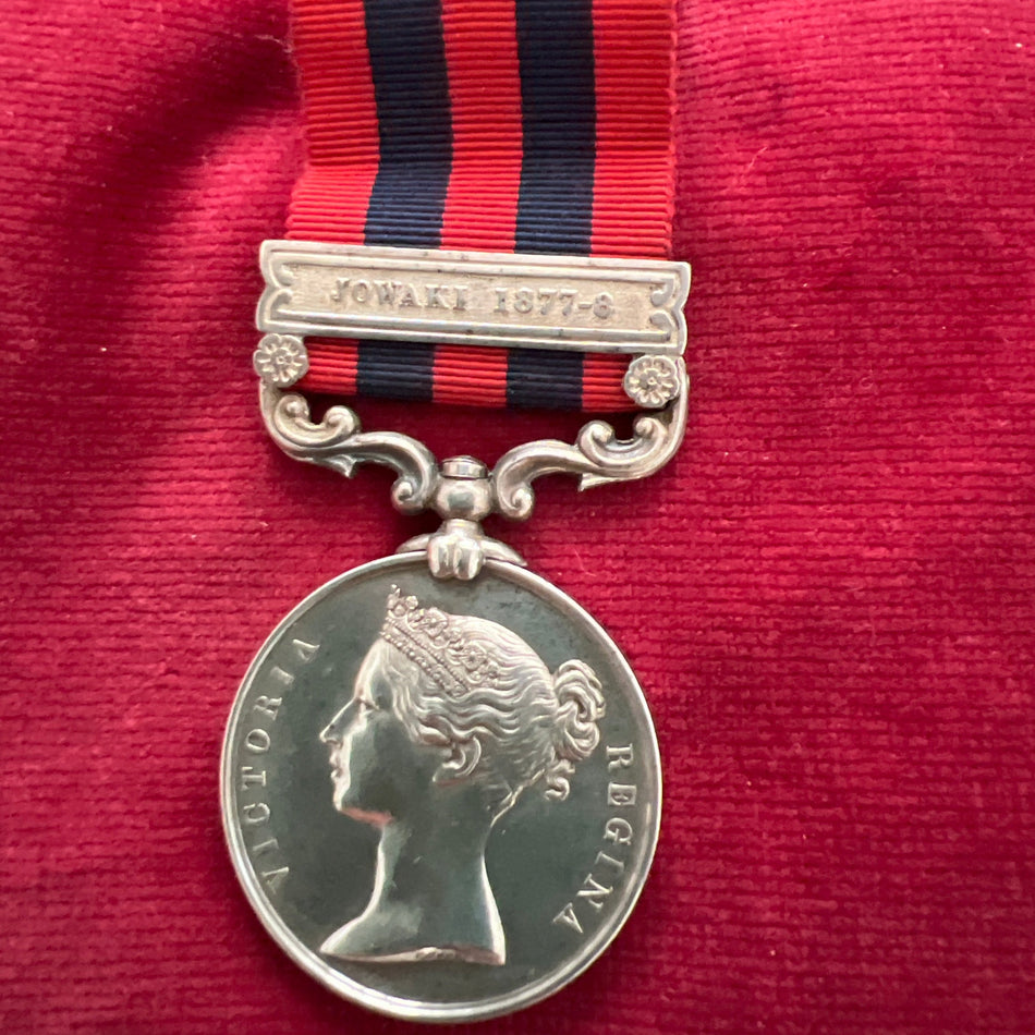 India General Service Medal, Jowaki 1877-8 bar, to 264 Private J. Ward, 9th Regiment, Norfolk Regiment