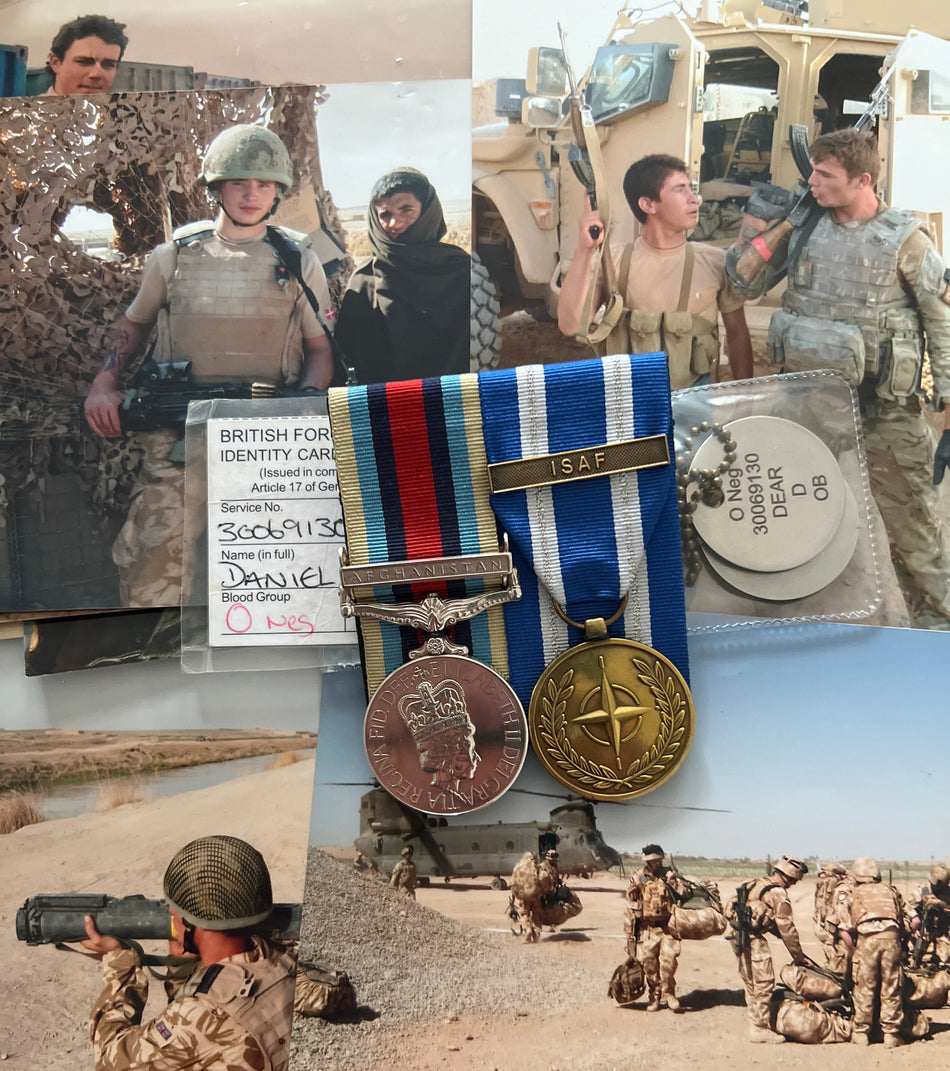 Operational Service Medal for Afghanistan/ NATO Medal (ISAF bar) pair to 30069130 Pte. Daniel Dear, 1st Bn., Royal Anglican Regt., served in Operation Herrick XI in 2009 & Operation Herrick XVI in 2016, includes photos, ID card, ID tags & some history