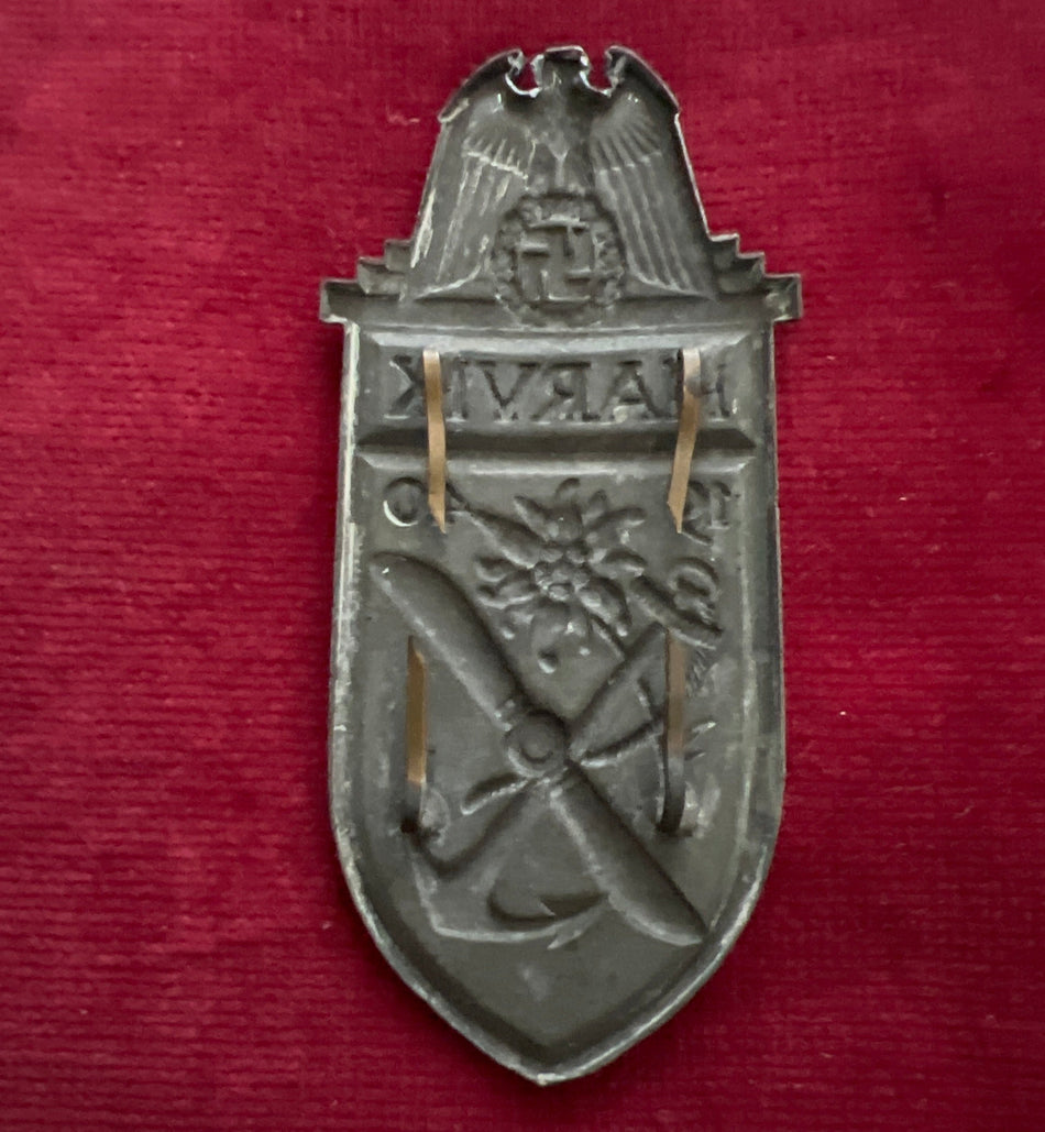 Nazi Germany, Kriegsmarine Narvik Arm Shield, no backing but all 4 lugs in place