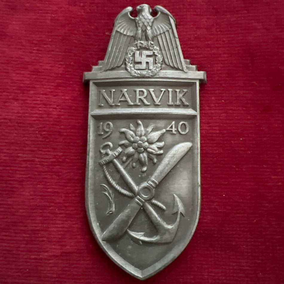 Nazi Germany, Kriegsmarine Narvik Arm Shield, no backing but all 4 lugs in place