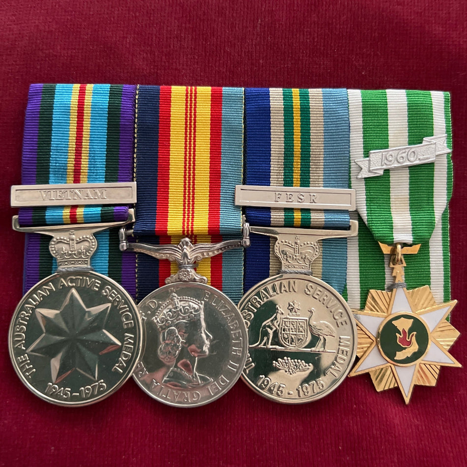 Australian group of 4 to R.64987 W. T. Harvey, Australian Active Service Medal 1945–1975, Vietnam bar, named Vietnam Service Medal, Australian Service Medal 1945–1975, FESR bar, & Vietnam Campaign Medal, 1960- bar, an interesting group