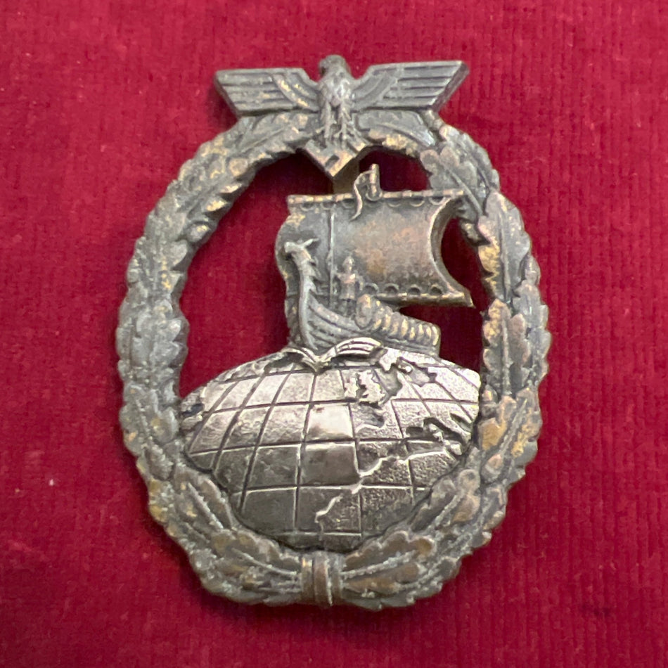 Nazi Germany, Auxiliary Cruiser War Badge, mid-war, two piece, gilt worn but scarce
