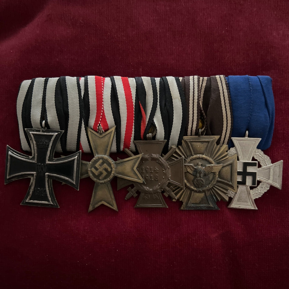 Imperial/ Nazi Germany, group of 5: Iron Cross 1914-18, War Merit Cross civil, Cross of Honour 1914-18, Party Award N.S.D.A. bronze, 25 Years Service Cross, original mounted