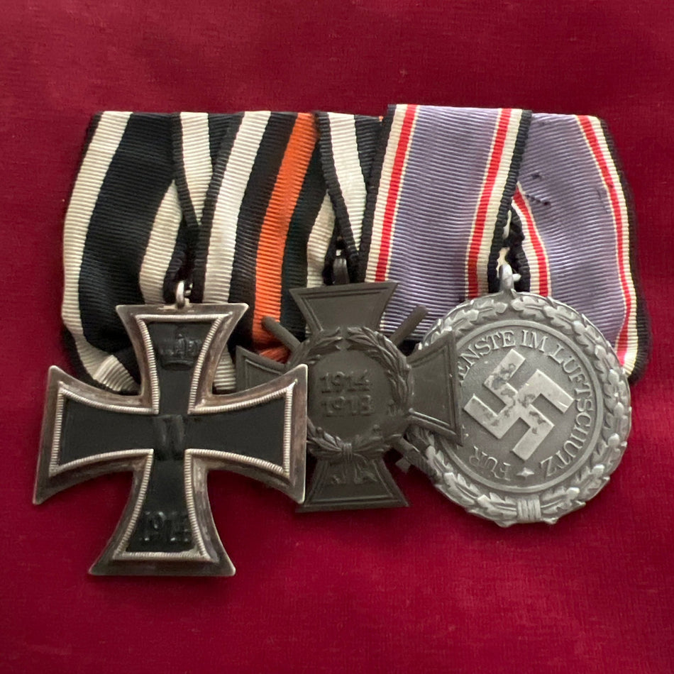 Germany, group of 3: Iron Cross 1914-18, Cross of Honour 1914-18 & WW2 Luftschutz Medal, court mounted