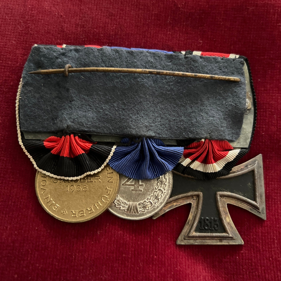 Nazi Germany, Luftwaffe group of 3: Iron Cross 1939-45, 4 Years Armed Forces Long Service Medal with Luftwaffe emblem on ribbon & Entry into Czechoslovakia Medal 1938