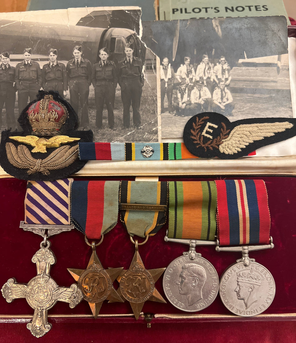 A fine Distinguished Flying Cross group of 5 with log book, paperwork, badges and full history of operations over Germany, to 178478 Pilot Officer Noel Truman, Flight Engineer with No.625 Squadron, RAFVR, see history