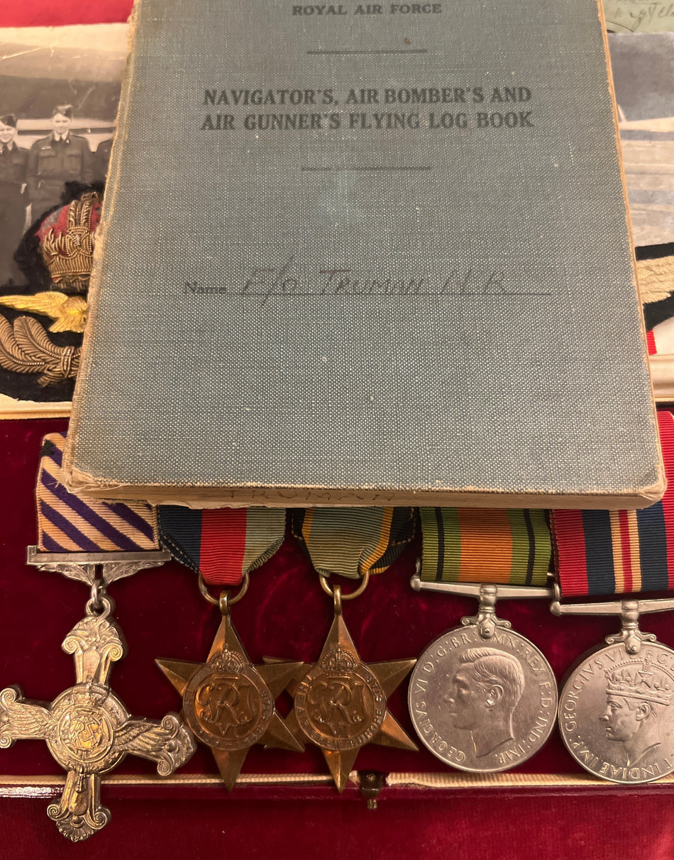 A fine Distinguished Flying Cross group of 5 with log book, paperwork, badges and full history of operations over Germany, to 178478 Pilot Officer Noel Truman, Flight Engineer with No.625 Squadron, RAFVR, see history