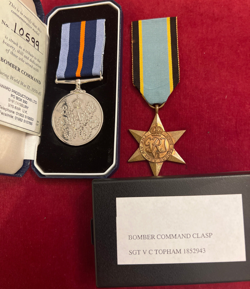 Group of 3 to 1852943 Sergeant V. C. Topham, 462 Squadron, RAF: Bomber Command Comemmorative Medal, Air Crew Europe Star & 1939-45 Star ribbon with Bomber Command clasp (missing medal)