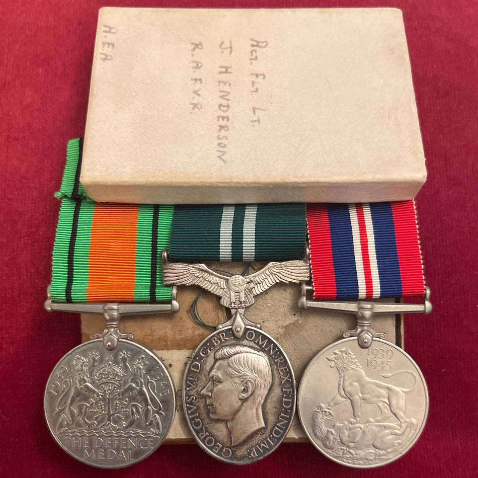 Group of 3 to 102186 Flight Lieutenant J. Henderson, Barrage Balloon Branch, RAFVR, Pilot Officer 28th July 1941, Defence Medal, Air Efficiency Medal & War Medal