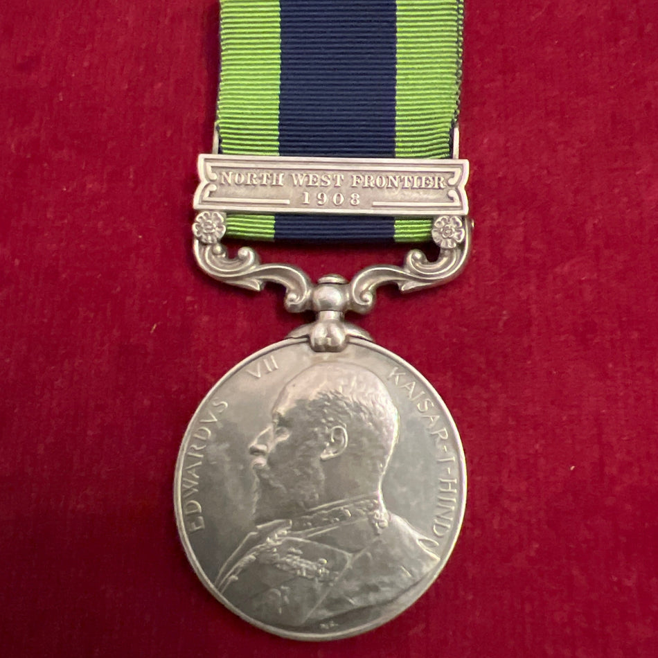 India General Service Medal, North West Frontier 1908 bar, to 6129 Private Earnest Thwaites, 1st West Yorkshire Regiment, with his WWI service papers&nbsp;