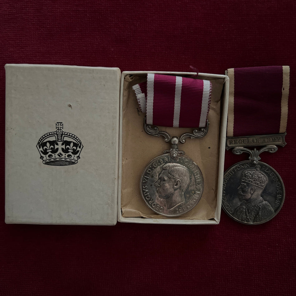 Meritorious Service Medal (King George VI)/ Medal for Long Service and Good Conduct (Military)(King George V robed head) pair to 7733458 Warrant Officer P. H. Lewin, Royal Army Pay Corps