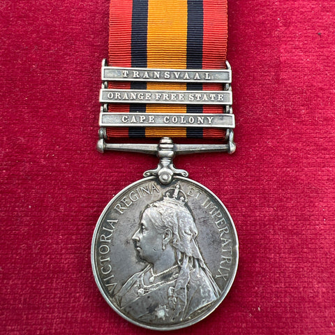 Queen's South Africa Medal, 3 bars: Transvaal, Orange Free State & Cape Colony, to 25357 Trooper A. Knight, 24th Coy., Imperial Yeomanry, some wear