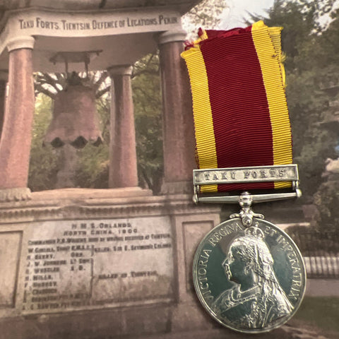 China War Medal (1900) Taku Forts bar, to Chief Stoker Benjamin Green, HMS Orlando, Royal Navy, died at sea 12th May 1902, medal in mint condition