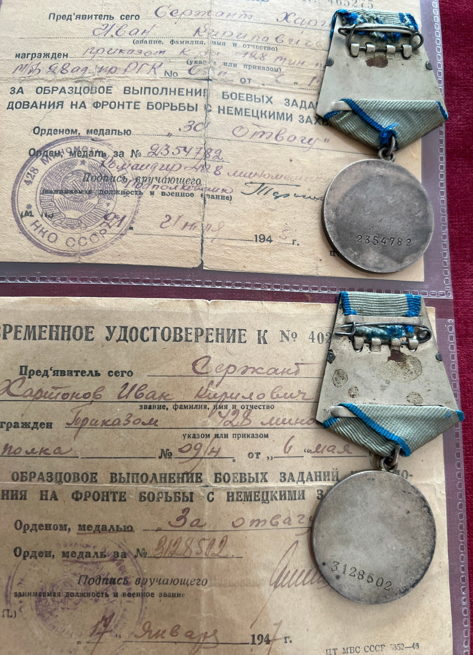 USSR, two bravery medals with original award documents for WW2, both appear to be for Berlin 1945