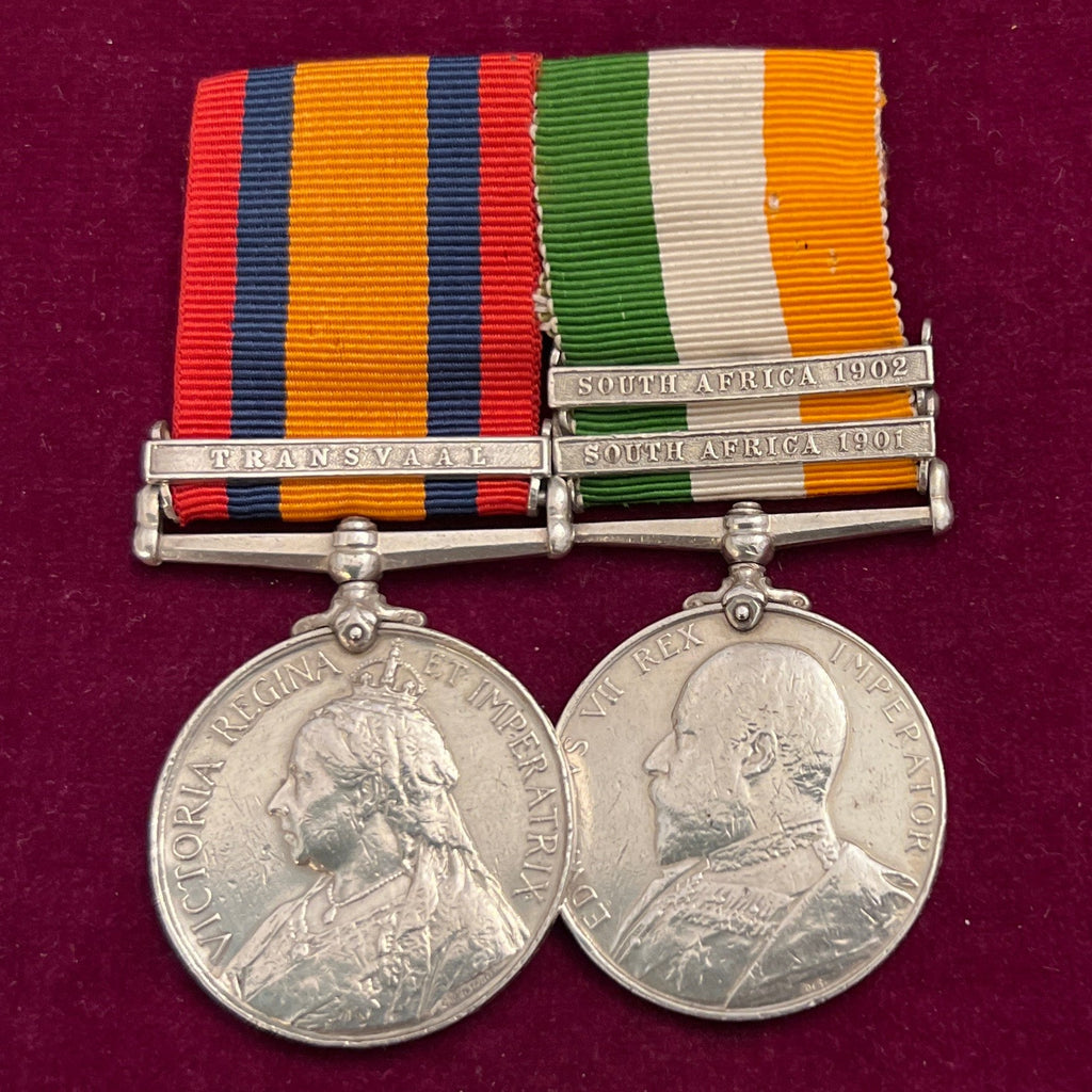 Queen's South Africa Medal/ King's South Africa Medal pair to 5901 Corporal George Palmer, served with the 2nd East Surrey Regiment, with service papers