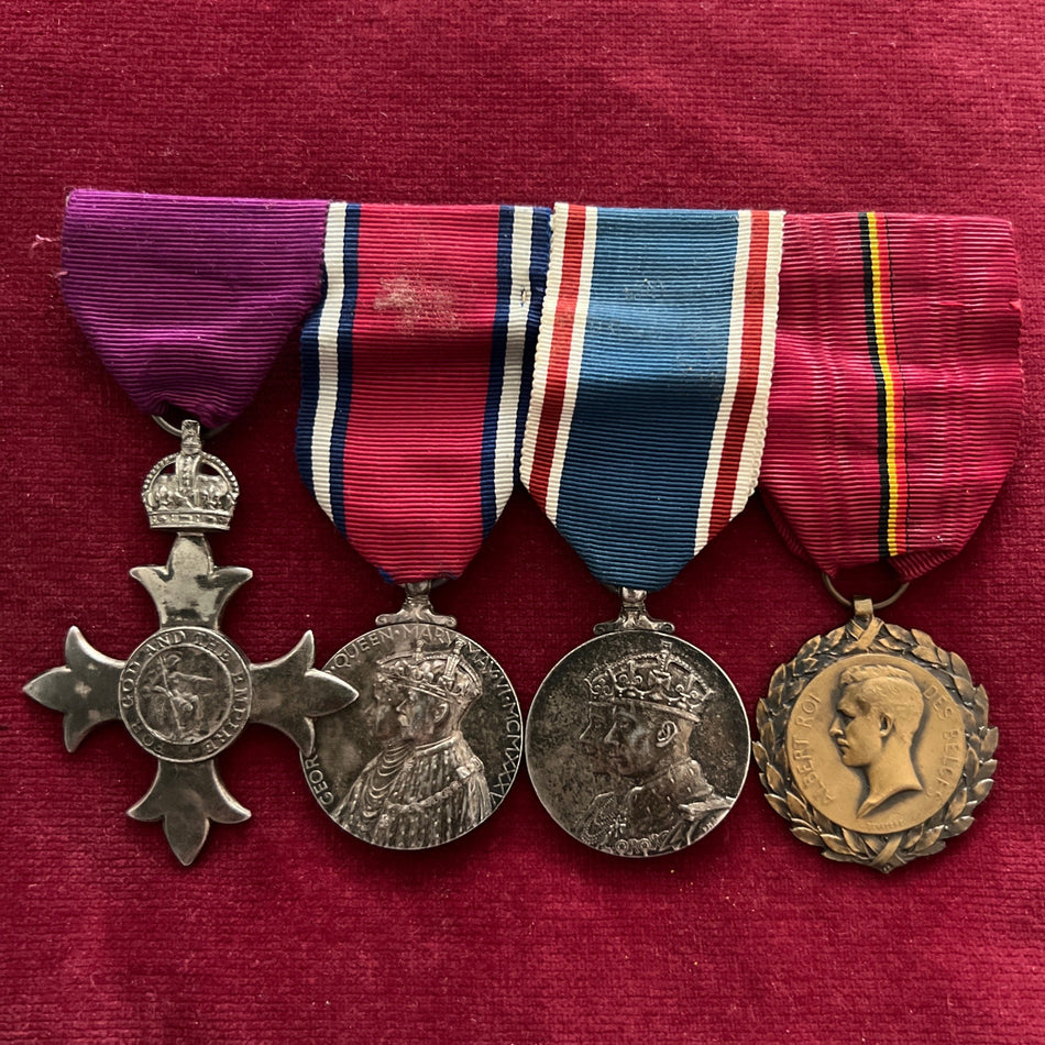 MBE group of 4, unnamed, MBE 1st type, King George V Silver Jubilee Medal 1935, King George VI Coronation Medal 1937 & King Albert Medal 1914-18 (Belgium)