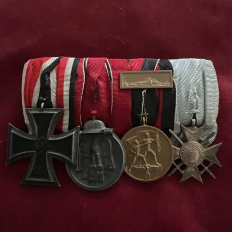 Nazi Germany, group of 4: Iron Cross 1939-45, Russian Front Medal 1941-42, Entry into Czechoslovakia Medal 1938 with Prague bar & Bulgaria Cross of Merit with swords, a scarce combination