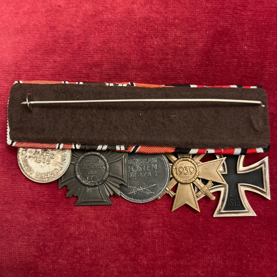 Nazi Germany, group of 5: Iron Cross, War Merit Cross, Russian Front Medal, Nazi Party 10 Years Long Service Award & Entry into Austria 1938