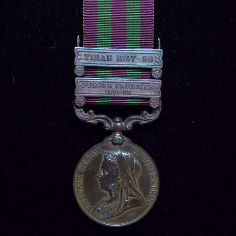 India Medal 1895-1902, 2 clasps: Tirah 1897-98 & Punjab Frontier 1897-98. Awarded to Multr Rangag C.Y.T. Dept. - BuyMilitaryMedals.com - 1