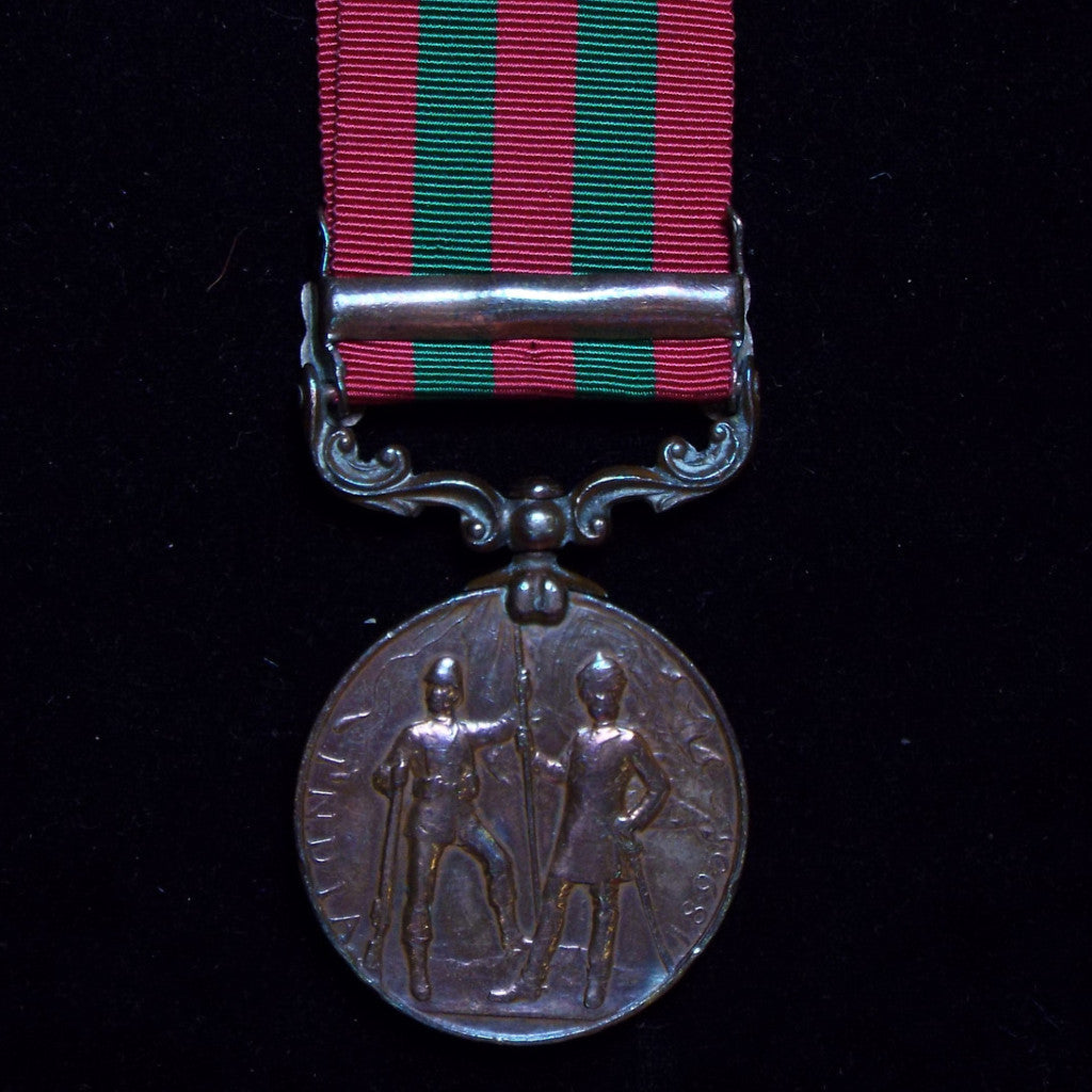 India Medal 1895-1902, 1 clasp: Punjab Frontier 1897-98, bronze. Awarded to Berera Nadair Ali, 33rd Punjabies - BuyMilitaryMedals.com - 2