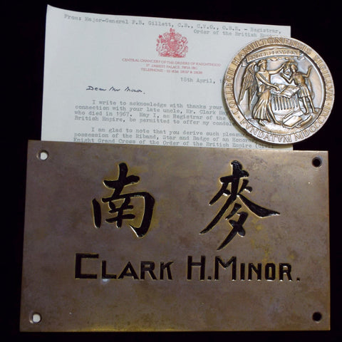 Medallion, plaque and original Buckingham Palace letter. Mr Clark H. Minor, Honorary Grand Commander of the British Empire, American Citizen, Steel Corporation - BuyMilitaryMedals.com - 1