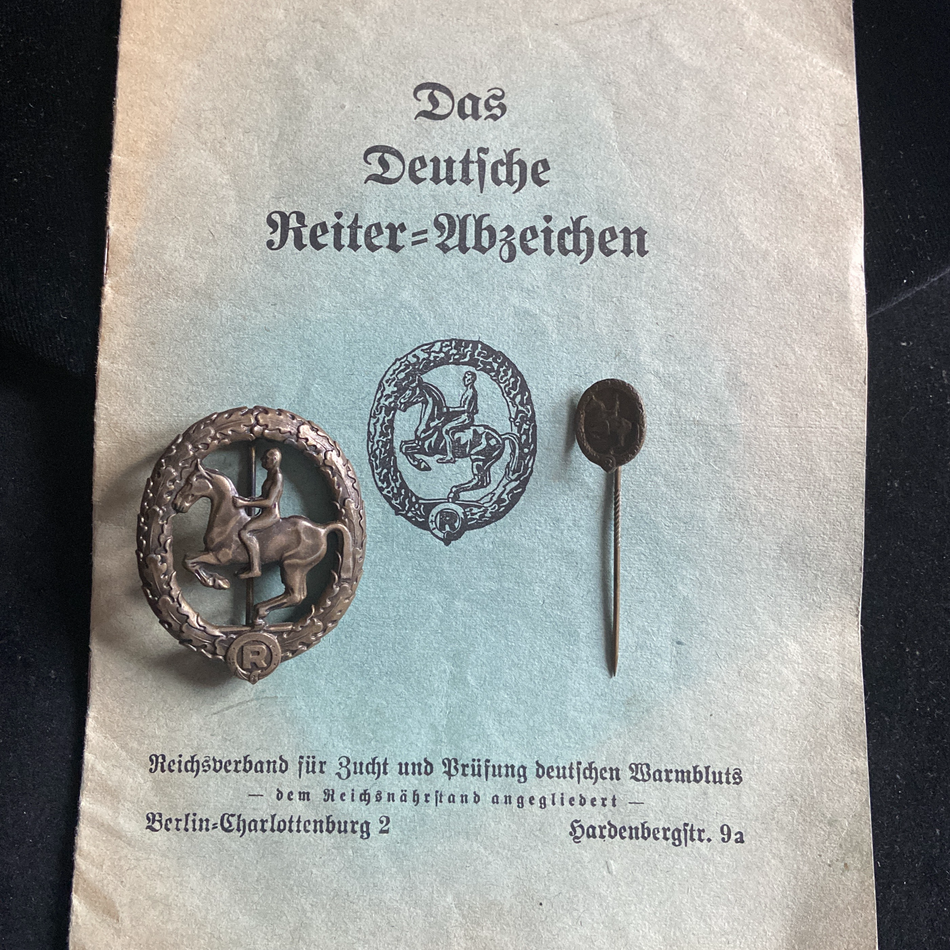 German Equestrian Badge, bronze, with original award document & stick pin, scarce