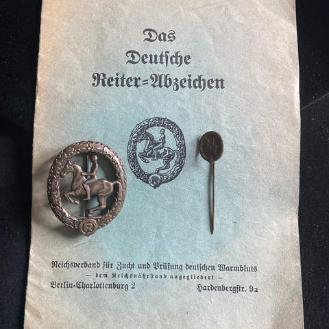 German Equestrian Badge, bronze, with original award document & stick pin, scarce