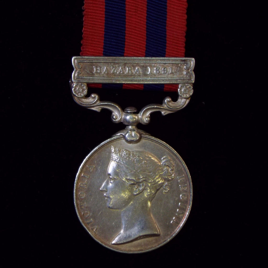 India General Service Medal 1854-95, 1 clasp: Hazara 1891. Awarded to Sapper Singh, 4th Company, Sappers & Miners - BuyMilitaryMedals.com - 1
