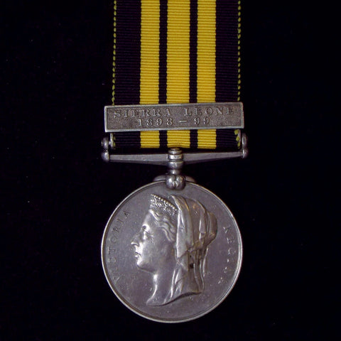 East & West Africa Medal 1887-1900, 1 clasp: Sierra Leone 1898-99. Awarded to Pte. N. Gordon, 1/W.I.R. - BuyMilitaryMedals.com - 1