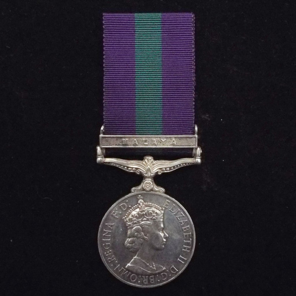 General Sevice Medal (Malaya clasp) to 23235128 Tpr. D. Peters, King's Dragoon Guards