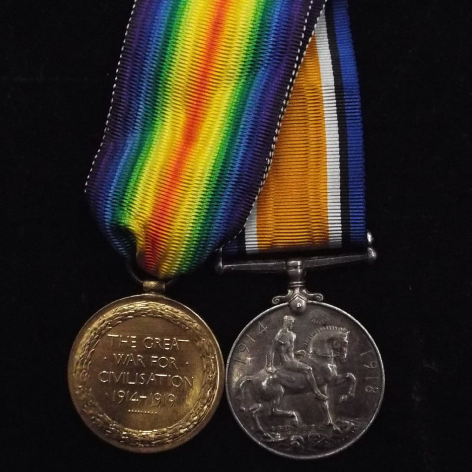 WW1 pair to 45433 Pte. Arthur Lee, 1/18th London Regt. (T.F.) gassed on 2nd December 1917. Includes pension docs.