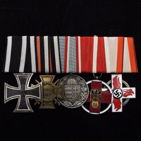 German group of 5 (WW1 & WW2) including Nazi Red Cross Medal & Firebrigade Cross