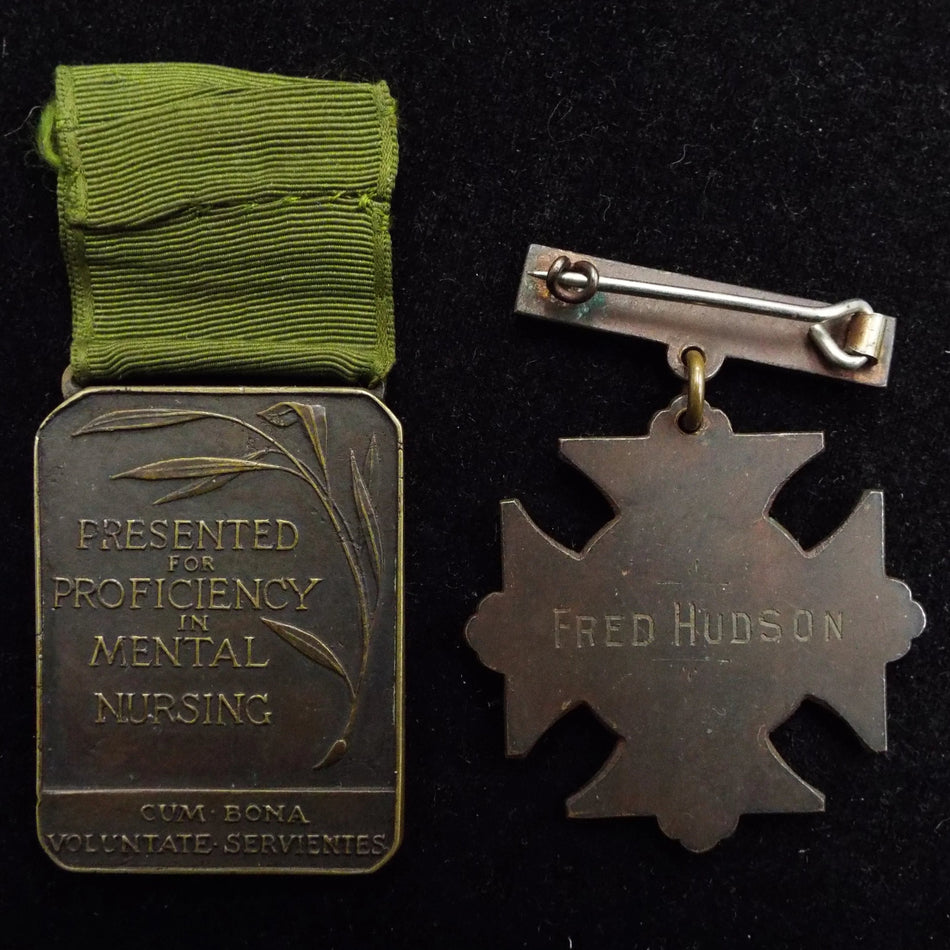 Pair of medals for Proficiency in Mental Nursing to Fred Hudson, 1887 (The Retreat Hospital)